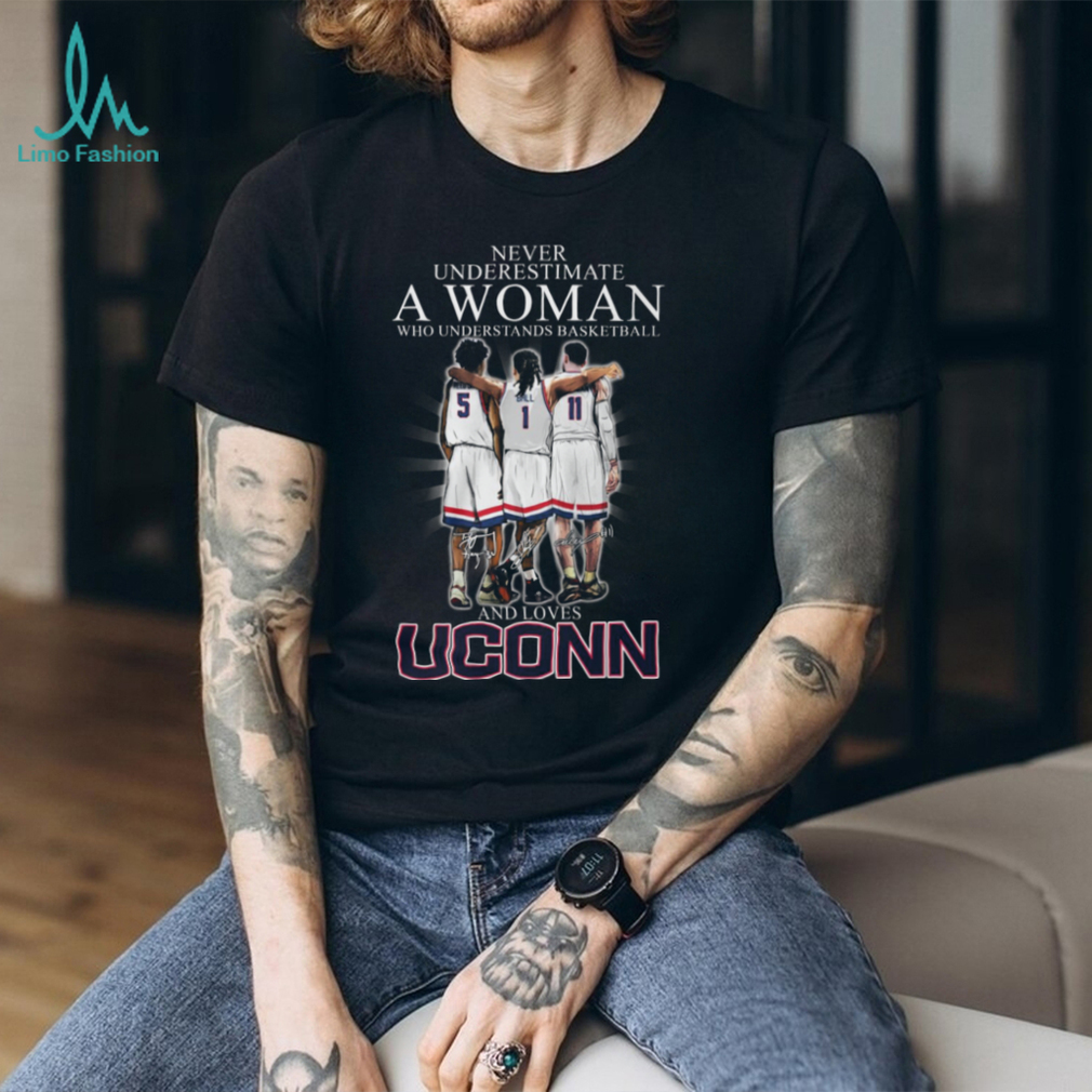 Never Underestimate A Woman Who Understands Basketball And Loves UConn T Shirt Never Underestimate A Woman Who Understands Basketball And Loves UConn T Shirt