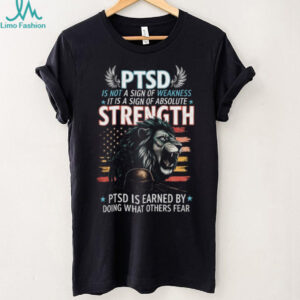 PTSD Strength Lion Military Veteran Support American Flag T Shirt