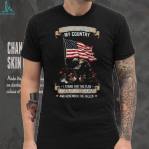 Patriotic Veteran Kneeling at Cross American Flag Memorial T Shirt