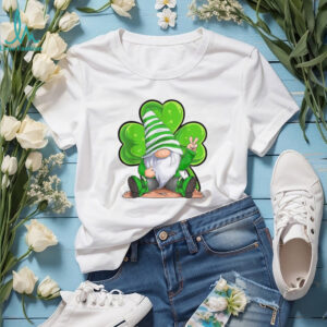 Peaceful Garden Gnome with Shamrock and Peace Sign Design T Shirt