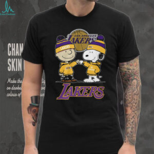 Peanuts Snoopy and Charlie Brown Lakers Fist Bump Sports T Shirt