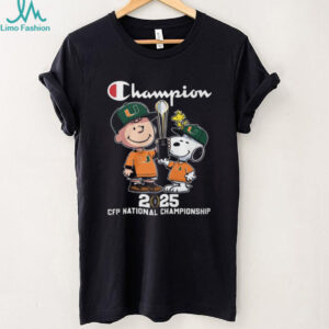 Peanuts Snoopy and Charlie Brown Miami Hurricanes 2025 National Champions T Shirt
