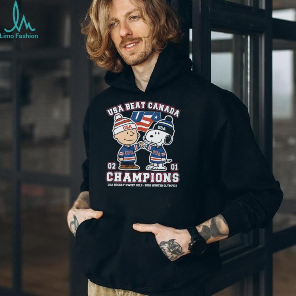 Peanuts Snoopy and Charlie Brown USA Hockey Champions 2026 Winter Olympics T Shirt Peanuts Snoopy and Charlie Brown USA Hockey Champions 2026 Winter Olympics T Shirt