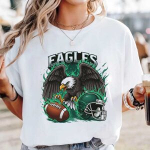 Philadelphia Eagles Graphic Shirt Angry Eagle & Helmet Green Flame