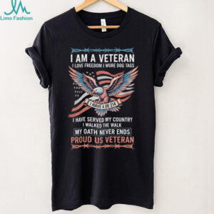 Proud US Veteran DD214 Oath Never Ends T Shirt with Eagle & Barbwire