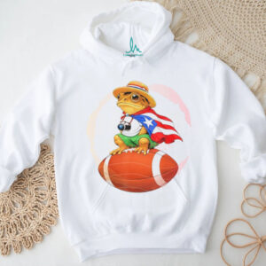 Puerto Rico Flag Frog Wearing Straw Hat on Football Sports Mascot Tee