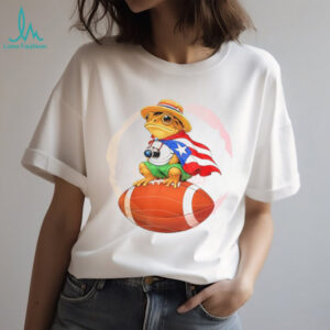 Puerto Rico Flag Frog Wearing Straw Hat on Football Sports Mascot Tee