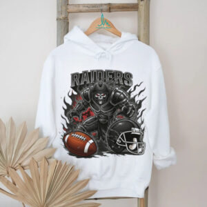 Raiders Skeleton Warrior Football T Shirt Dark Smoke & Flames