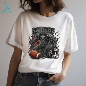 Raiders Skeleton Warrior Football T Shirt Dark Smoke & Flames