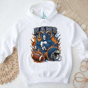 Rams Blue Power Mascot Football Shirt Charging Ram with Flames Rams Blue Power Mascot Football Shirt Charging Ram with Flames