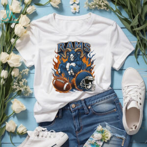 Rams Blue Power Mascot Football Shirt Charging Ram with Flames