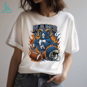 Rams Blue Power Mascot Football Shirt Charging Ram with Flames
