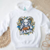 Rams Blue Power Mascot Football Shirt Charging Ram with Flames Rams Blue Power Mascot Football Shirt Charging Ram with Flames