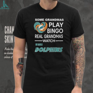 Real Grandmas Watch Miami Dolphins T Shirt Sparkle Heart NFL Football Fan Tee