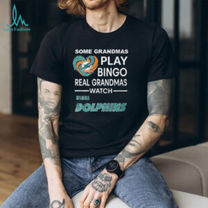 Real Grandmas Watch Miami Dolphins T Shirt Sparkle Heart NFL Football Fan Tee