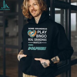 Real Grandmas Watch Miami Dolphins T Shirt Sparkle Heart NFL Football Fan Tee