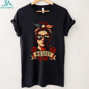 Resist Patriotic Woman American Flag Bandana Empowerment T Shirt