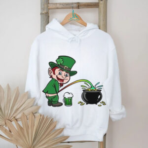 Rude Leprechaun Peeing Rainbow into Pot of Gold Humor Design