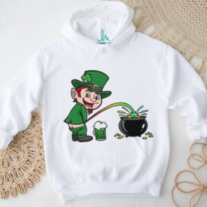 Rude Leprechaun Peeing Rainbow into Pot of Gold Humor Design