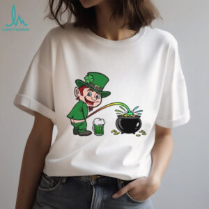 Rude Leprechaun Peeing Rainbow into Pot of Gold Humor Design