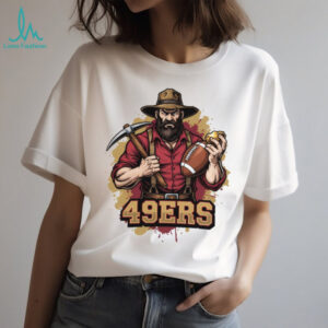 SF 49ers Vintage Style Shirt Prospector Miner Holding Football & Nugget