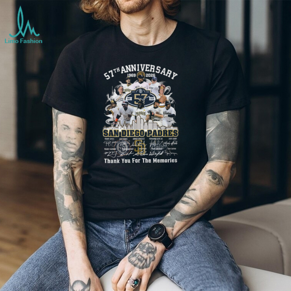 San Diego Padres 57th Anniversary (1969 2026) Team Legends Signature T Shirt San Diego Padres 57th Anniversary (1969 2026) Team Legends Signature T Shirt
