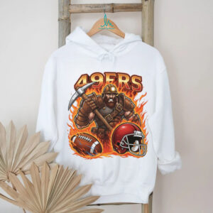 San Francisco 49ers T Shirt Gold Miner & Helmet Fire Graphic