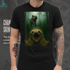 Screaming Sloth Selfie with T Rex Dinosaur Funny Graphic T Shirt