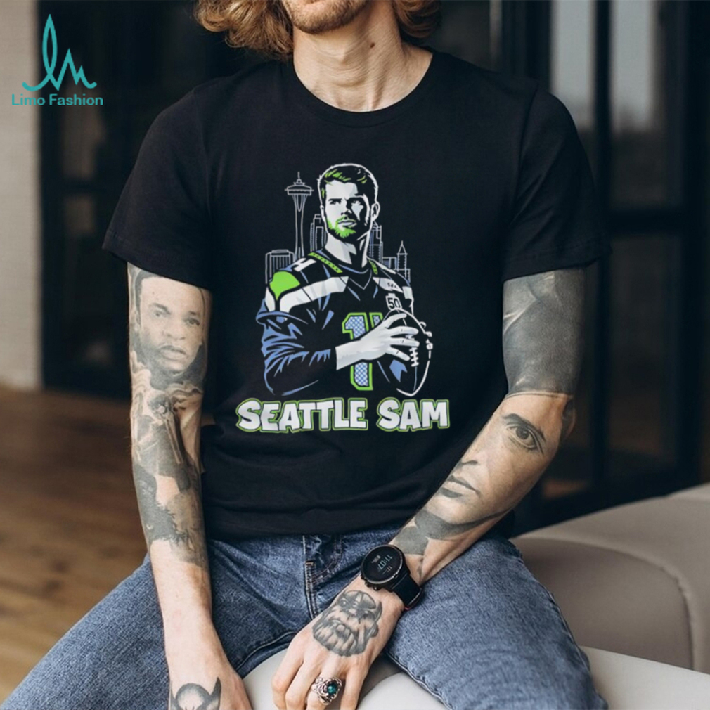 Seattle Sam Football Quarterback Skyline Player Graphic Shirt Seattle Sam Football Quarterback Skyline Player Graphic Shirt