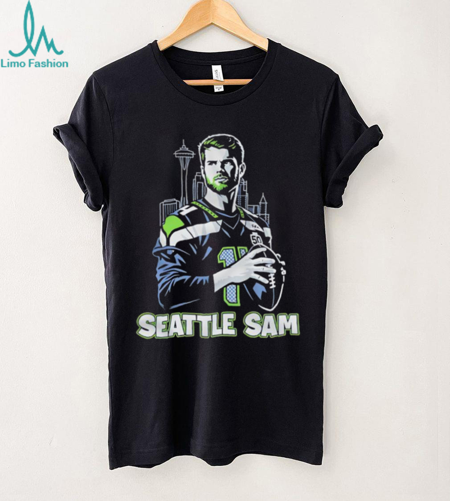 Seattle Sam Football Quarterback Skyline Player Graphic Shirt Seattle Sam Football Quarterback Skyline Player Graphic Shirt