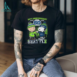 Seattle Seahawks 50th Anniversary 1976 2026 Snoopy and Charlie Brown T Shirt Seattle Seahawks 50th Anniversary 1976 2026 Snoopy and Charlie Brown T Shirt