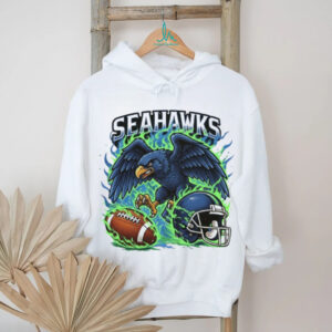 Seattle Seahawks Graphic Tee Fierce Hawk & Helmet Blue Flame Design