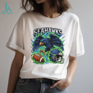 Seattle Seahawks Graphic Tee Fierce Hawk & Helmet Blue Flame Design