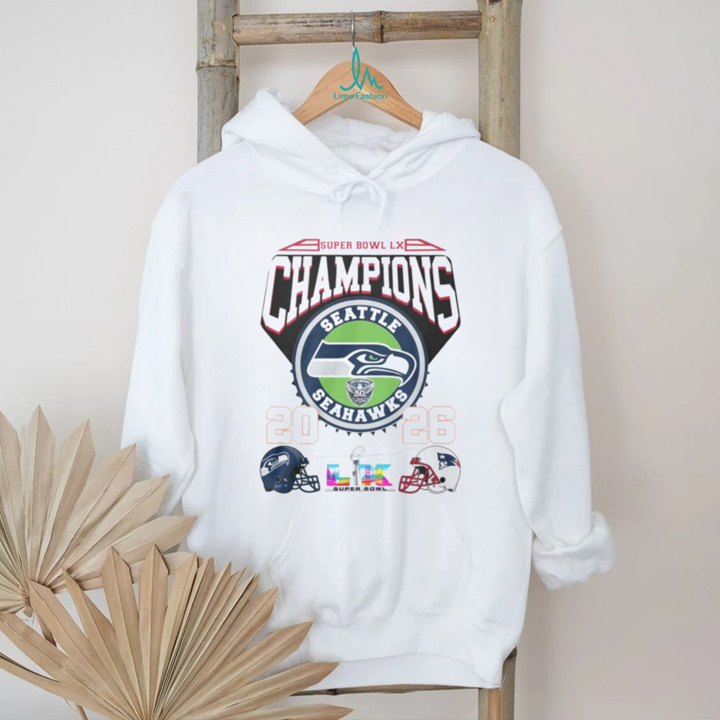 Seattle Seahawks Super Bowl LX Champions 2026 Helmet Matchup White T Shirt Seattle Seahawks Super Bowl LX Champions 2026 Helmet Matchup White T Shirt