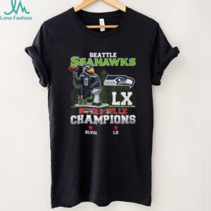 Seattle Seahawks Super Bowl LX Champions Trophy Skyline T Shirt