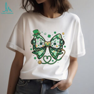 St. Patrick's Day Nurse Stethoscope Clover Bow Lucky Healthcare Shirt