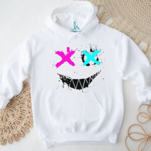 Streetwear Pink and Blue Cross Eye Graffiti Smiley Face White T Shirt