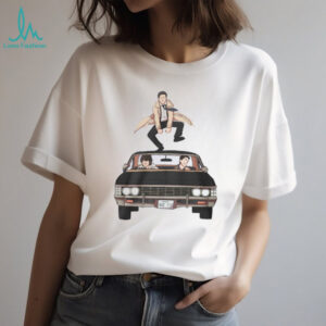 Supernatural Castiel Jumping Over Impala Fan Art White T Shirt