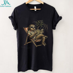 Tropical Sloth Relaxing in Beach Chair Shirt Island Tales Vacation Tee