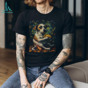 Van Gogh Style Starry Night Dog Eating Taco Oil Painting Art T Shirt