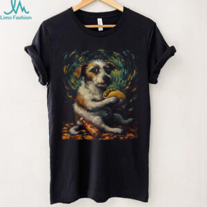 Van Gogh Style Starry Night Dog Eating Taco Oil Painting Art T Shirt