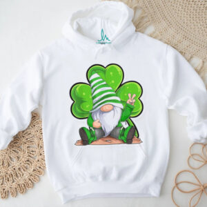 Peaceful Garden Gnome with Shamrock and Peace Sign Design T Shirt