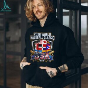 2026 World Baseball Classic Multi National Flag Shield USA T Shirt 2026 World Baseball Classic Multi National Flag Shield USA T Shirt