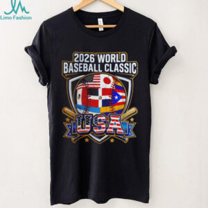 2026 World Baseball Classic Multi National Flag Shield USA T Shirt