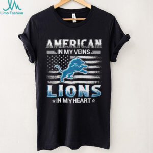 American In My Veins Detroit Lions In My Heart Football Fan T Shirt