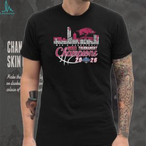 Arkansas Razorbacks 2026 SEC Tournament Champions City Skyline Typography T Shirt