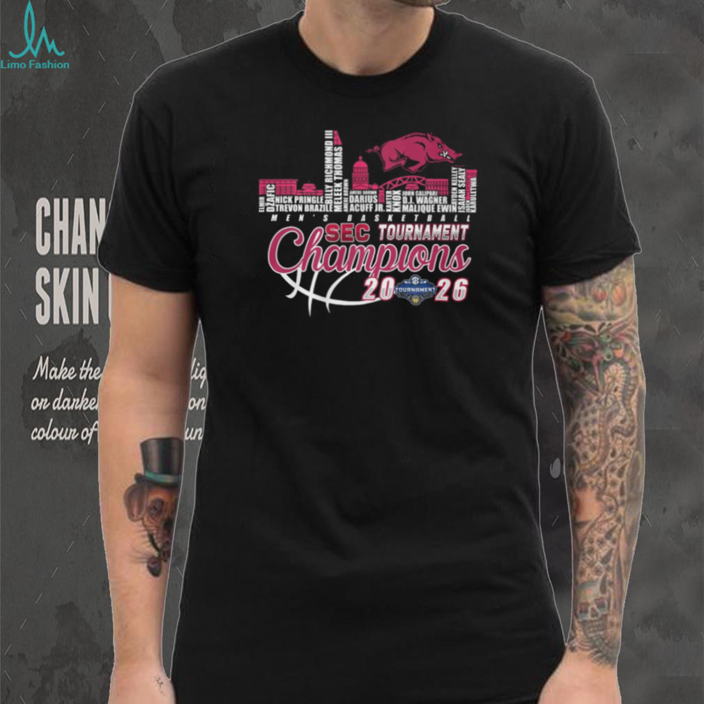 Arkansas Razorbacks 2026 SEC Tournament Champions City Skyline Typography T Shirt Arkansas Razorbacks 2026 SEC Tournament Champions City Skyline Typography T Shirt