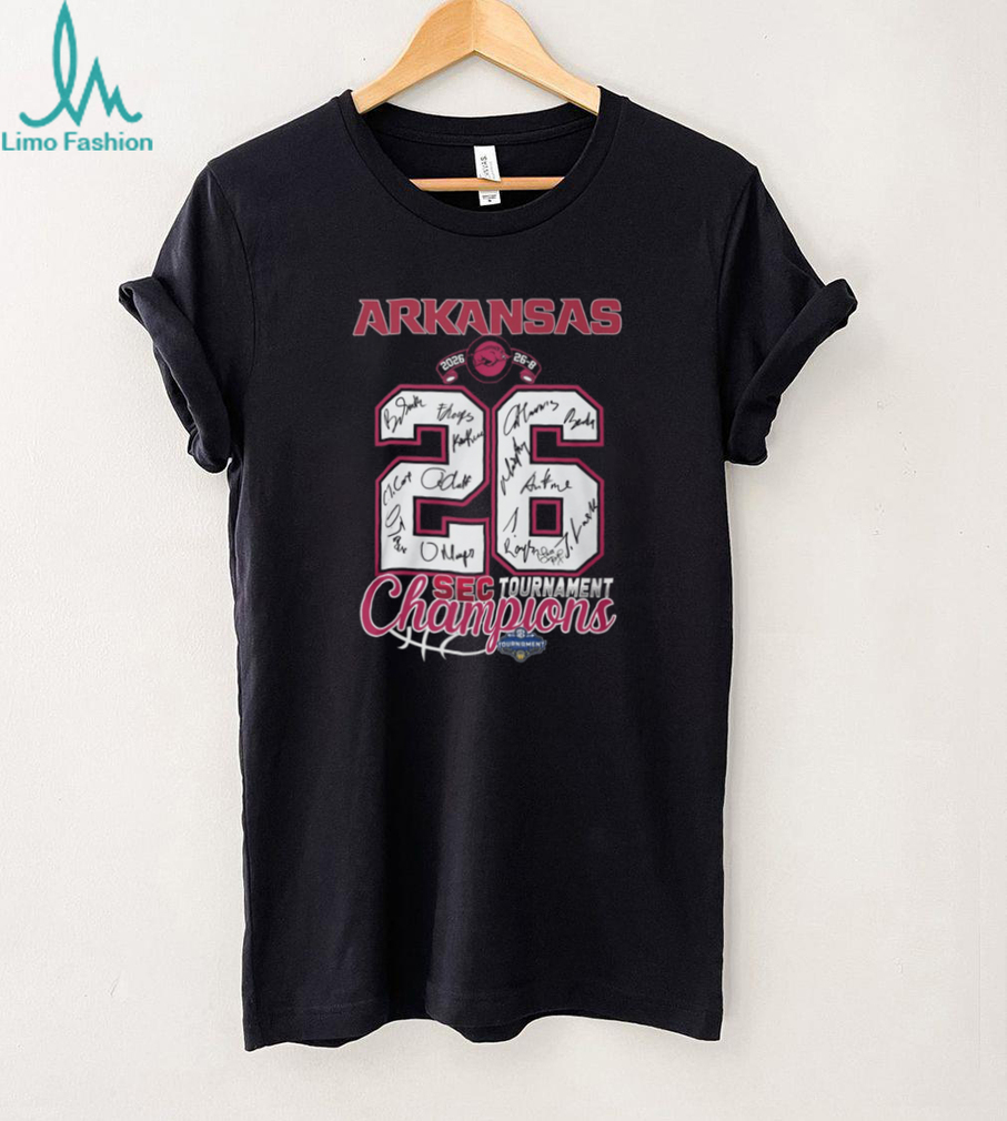 Arkansas Razorbacks 2026 SEC Tournament Champions Signature Jersey Number T Shirt Arkansas Razorbacks 2026 SEC Tournament Champions Signature Jersey Number T Shirt
