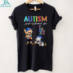 Autism Awareness Snoopy and Charlie Brown LA Baseball T Shirt