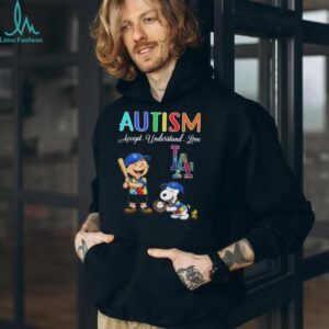 Autism Awareness Snoopy and Charlie Brown LA Baseball T Shirt